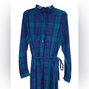 GAP Womens Shirt Dress Tartan Plaid Blue & Green Cotton Sz XL